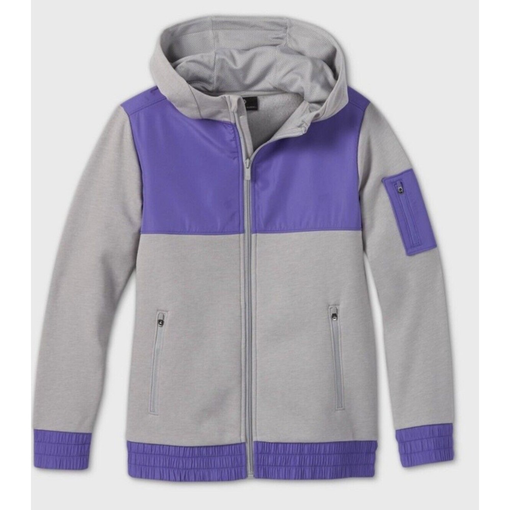 All in Motion Boys Purple Gray Premium Fleece Full Zip Hoodie Sweatshirt  XL 16